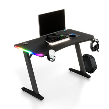 Homall RGB LED Lights Gaming Desk, With Light Remote Control and Cup Holder, Headphone Hook